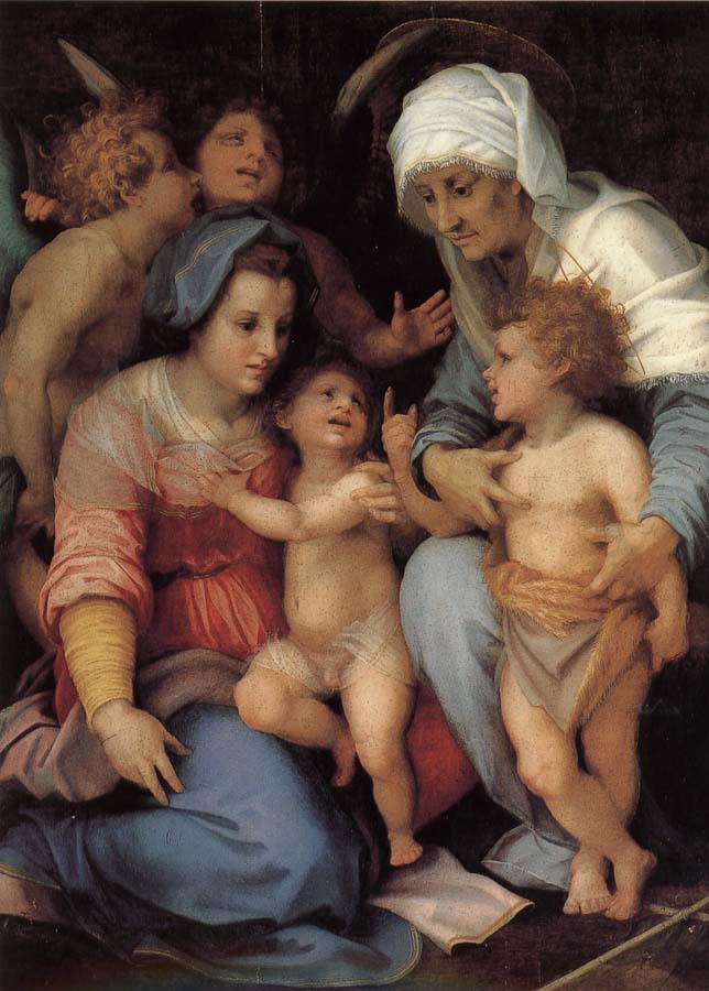 The Virgin and Child with Saint Elizabeth. St. John childhood. Two angels